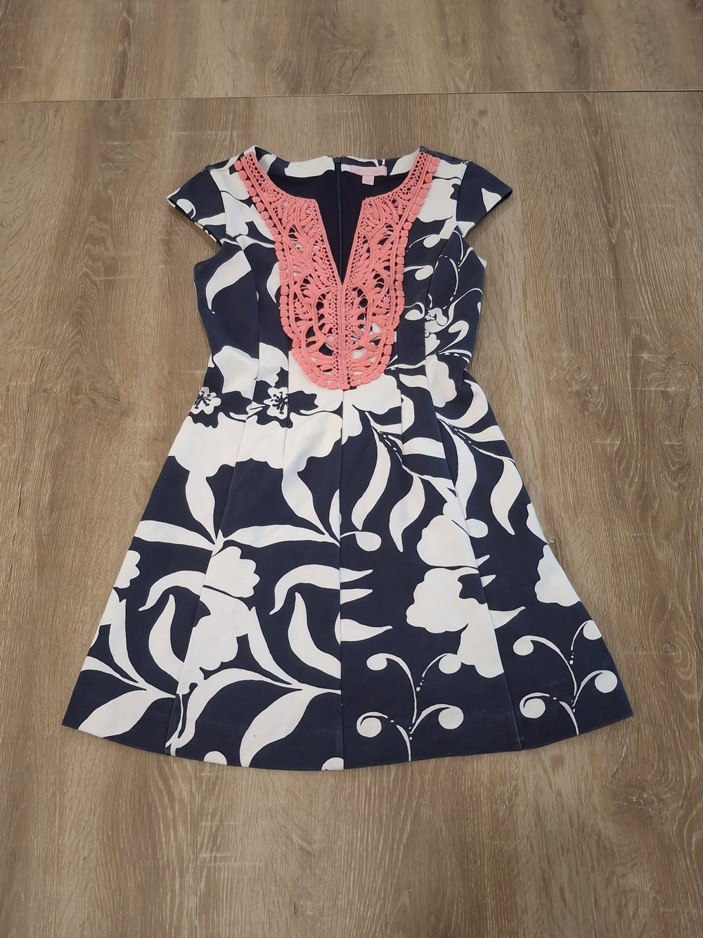 Lilly Pulitzer Floral Fit & Flare Dress Women's XS Navy White Coral *581*